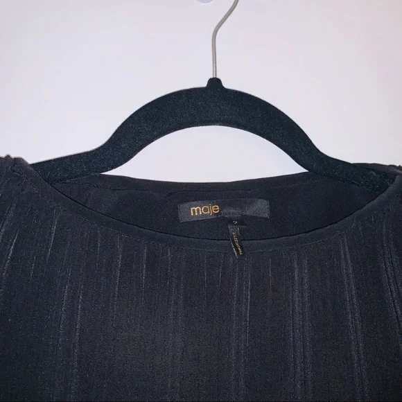 MAJE Black Pleated Long-sleeve Top With Lining - Picture 3 of 5